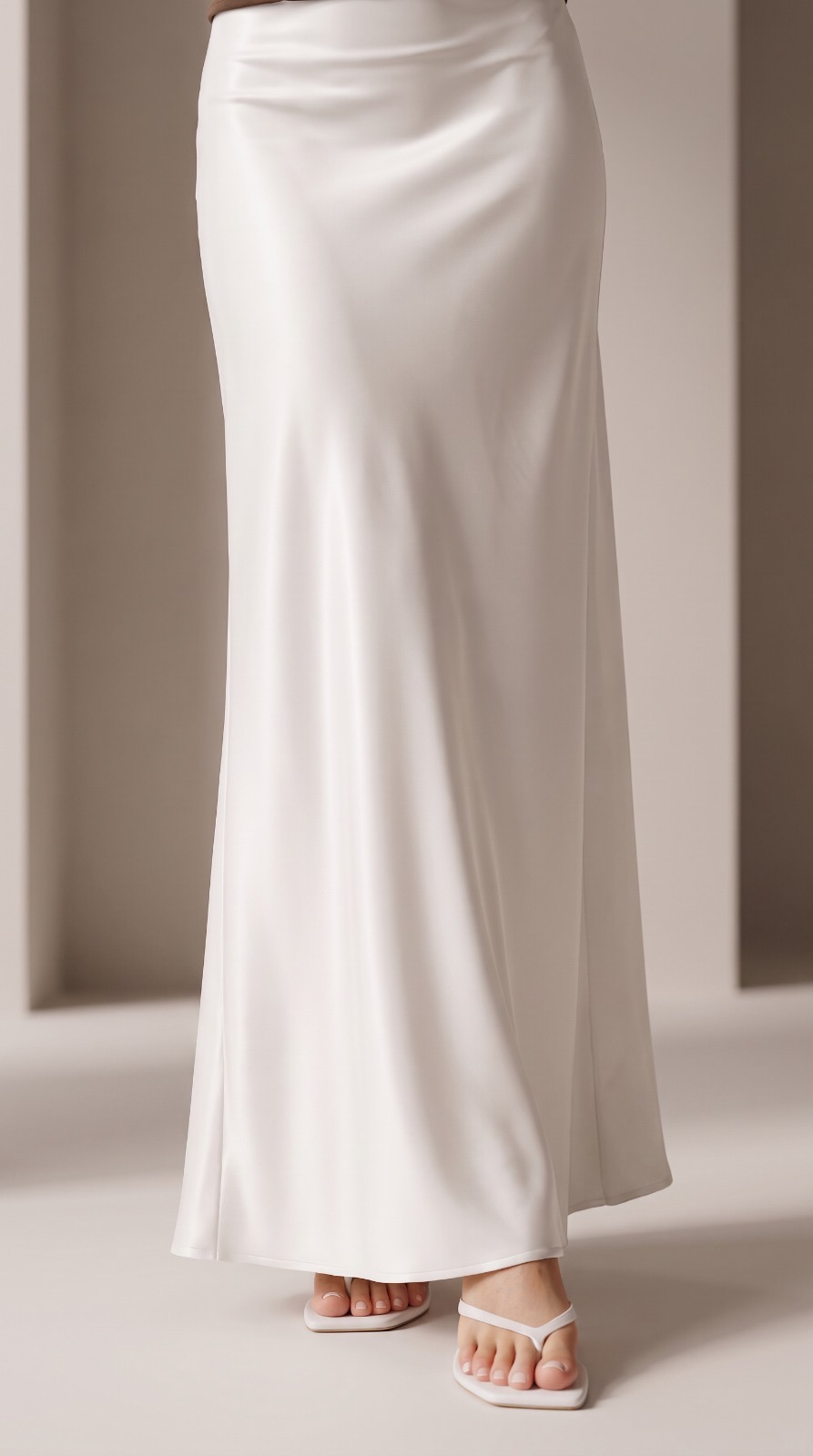 Satin Long Skirt in White